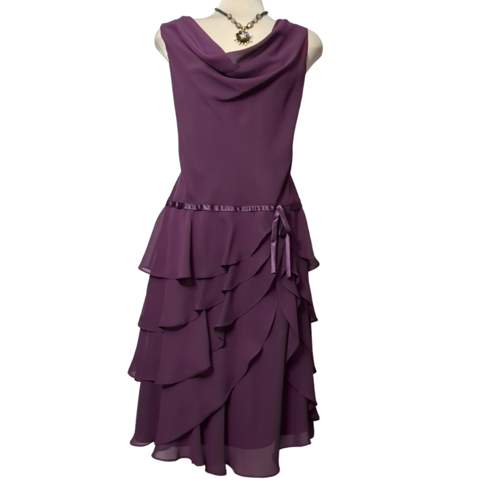 Tradition petite 14p 100% polyester midi layered dress purple